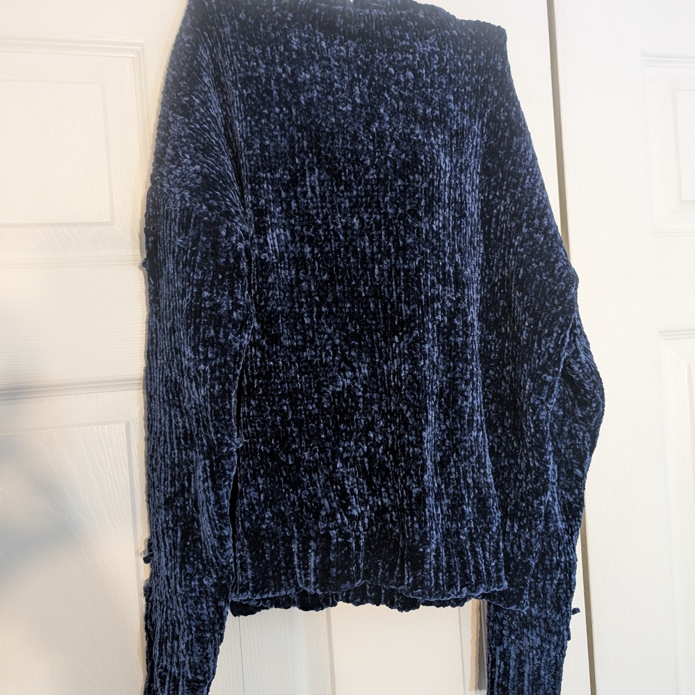 Navy Blue Chenille Hooded Sweater